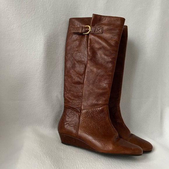 Steven by Steve Madden Size 6 Brown Glossy Leather Wedged Heeled Boots. - Picture 14 of 16